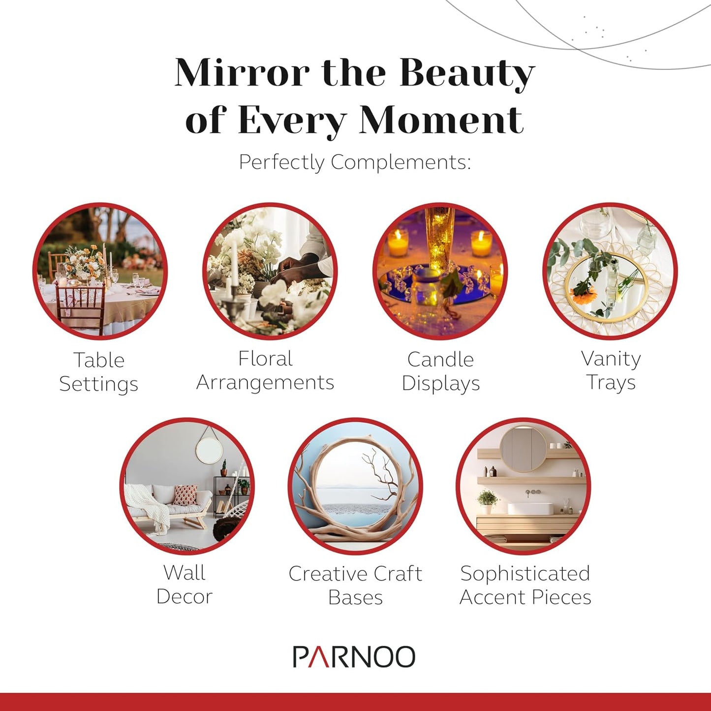 8 Inch Round Mirror Plate, Set of 12-1.5mm Thick Glass Plate Mirror Tiles w/Smooth Edges - Perfect Candle Wedding Centerpiece Table Decorations, Home Accent Wall Decor, & More - PARNOO