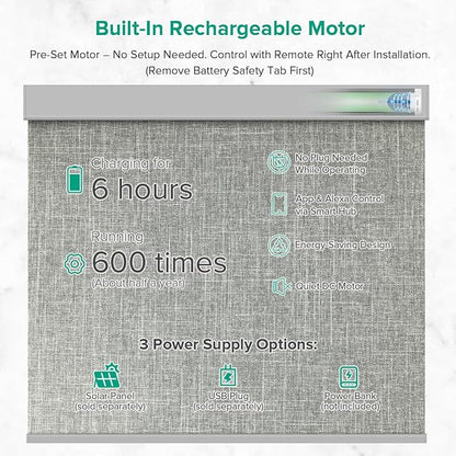 Kilonity Motorized Roller Shades, Light Filtering Remote Control Custom Window - Image 3