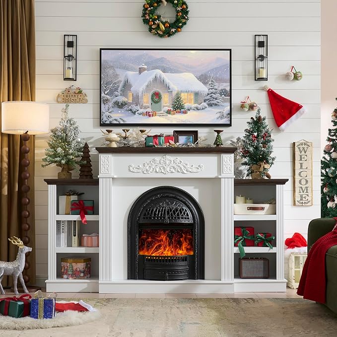 78" Electric Fireplace with Mantel, Birdcage-Style Fireplace Entertainment - Image 3