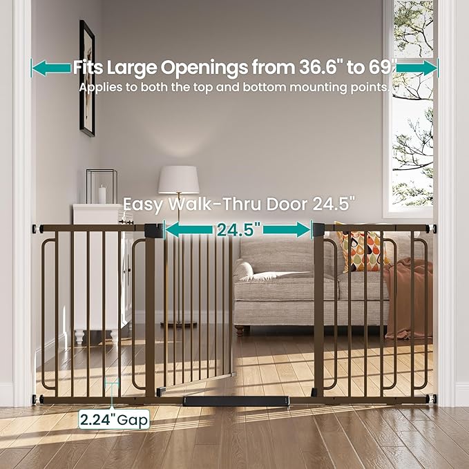 Cumbor Extra Wide Baby Gate, 36.6-69" Walk-Through Dog Gate - Image 2