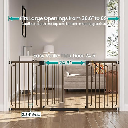Cumbor Extra Wide Baby Gate, 36.6-69" Walk-Through Dog Gate - Image 2