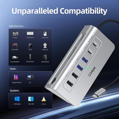P9R USB C Hub Ethernet, 10-in-1 USB-C Docking Station, Aluminum USB to Ethernet - Image 7