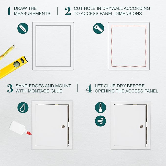 10" x 12" Lockable White Metal Access Door. Service Shaft Wall Panel - Image 3