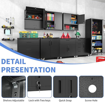 Garage Wall Cabinet with Doors and Shelves, Metal Wall Mounted Storage Cabinet - Image 5