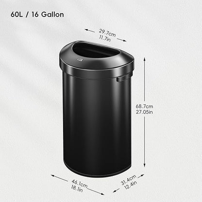 EKO Urban 16 Gallon Semi-Round Open Top Waste Bin, Stainless Steel Half Round - Image 3