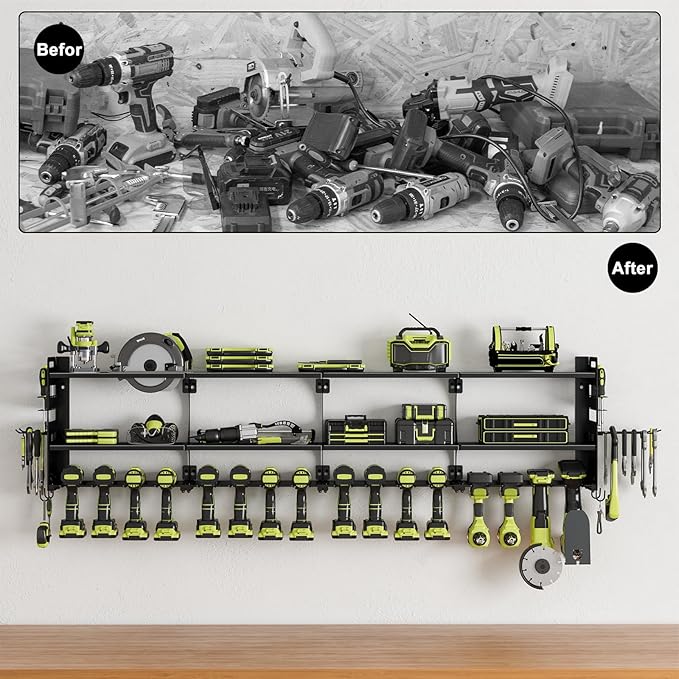 64" Power Tool Organizer Wall Mount, 16 Slots, 3-Tier Drill & Cordless Tool - Image 4