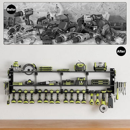 64" Power Tool Organizer Wall Mount, 16 Slots, 3-Tier Drill & Cordless Tool - Image 4