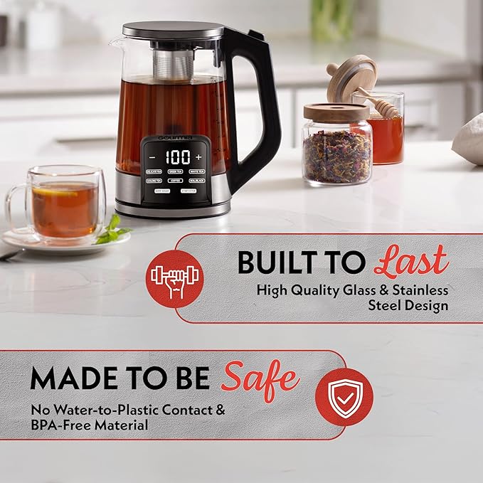 Gourmia Electric Programmable Glass Kettle – 1.7L Temperature Control Tea & - Image 8