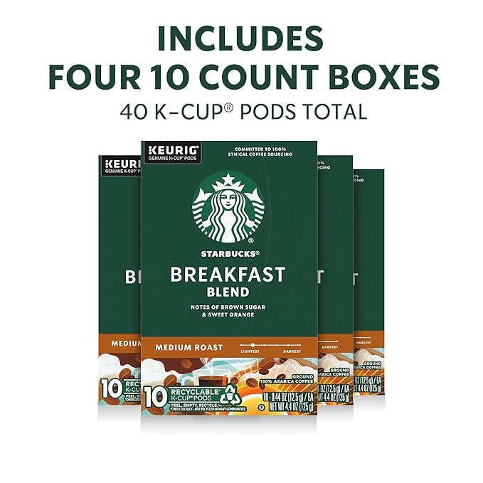 Starbucks K-Cup Coffee Pods, Medium Roast Hot or Iced Coffee, Breakfast Blend - Image 2