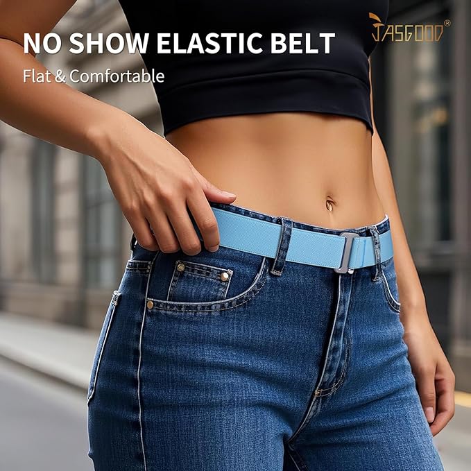 JASGOOD Women No Show Stretch Belt Elastic Web Strap Belt - Image 2