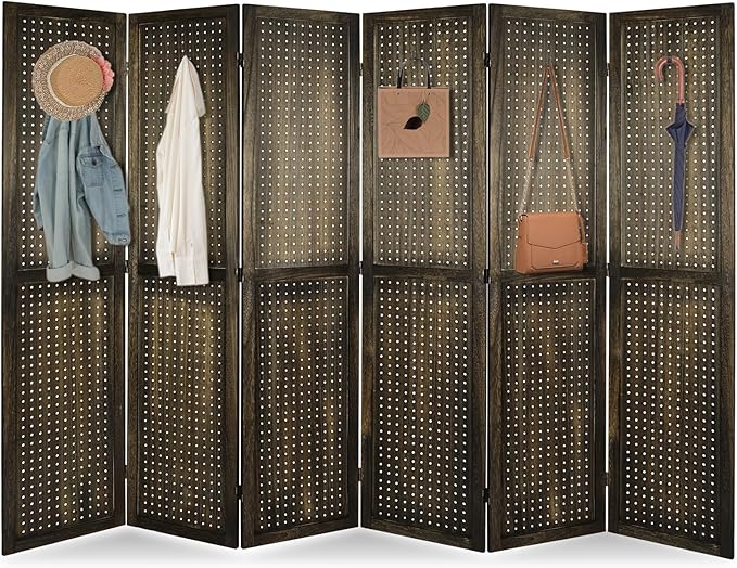 ECOMEX 6 Panel Room Divider, 5.6Ft Pegboard Display Wooden Room Divider Folding by ECOMEX