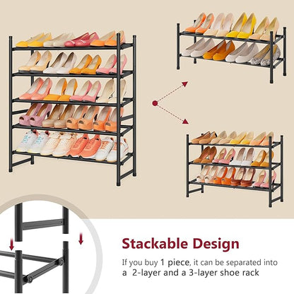 Tajsoon Expandable Shoe Rack for Closet 5 Tier, 29“-41“Adjustable & Stackable - Image 6