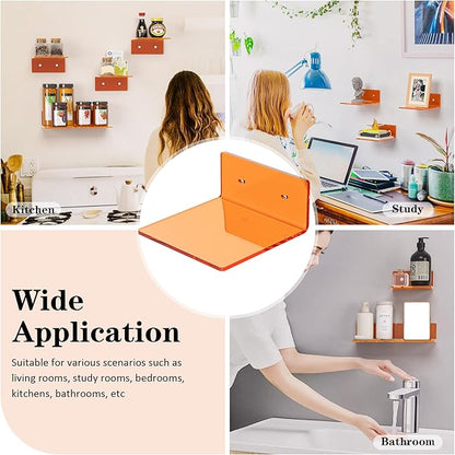 6 Inches Small Orange Wall Shelves Set of 2, Wall Mounted Display Shelf Rack - Image 6