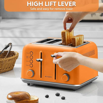 BUYDEEM DT640 4-Slice Toaster, Extra Wide Slots, Retro Stainless Steel - Image 4