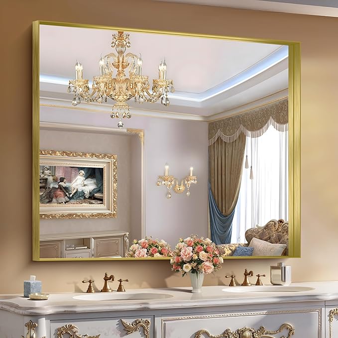 CIRCUMI Gold Bathroom Mirror, Brushed Finish, Tempered Glass, Large Mirror by CIRCUMIMirror