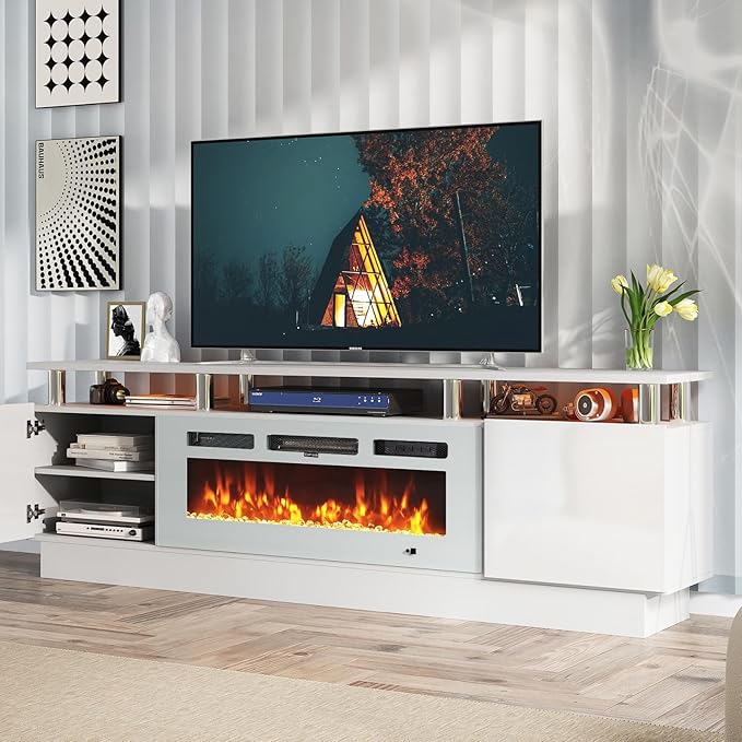 Fireplace TV Stand with Two Hinged Doors - Image 6
