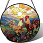 AMDERVEN Stained Glass Window Hanging, Countryside Scenery Chicken Sun Catcher by amderven