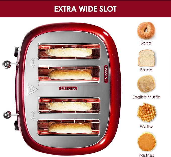 Roter Mond 4 Slice Toaster Retro Stainless Steel - Image 3