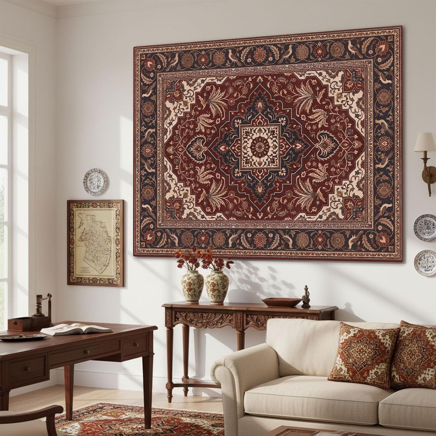 Accnicc Vintage Floral Tapestry Wall Hanging Hippie Indian Bohemian Mandala Tapestry Aesthetic Botanical Bird Red Small Tapestries for Mural Bedroom Living Room Dorm Decor 60 x 44 Inch