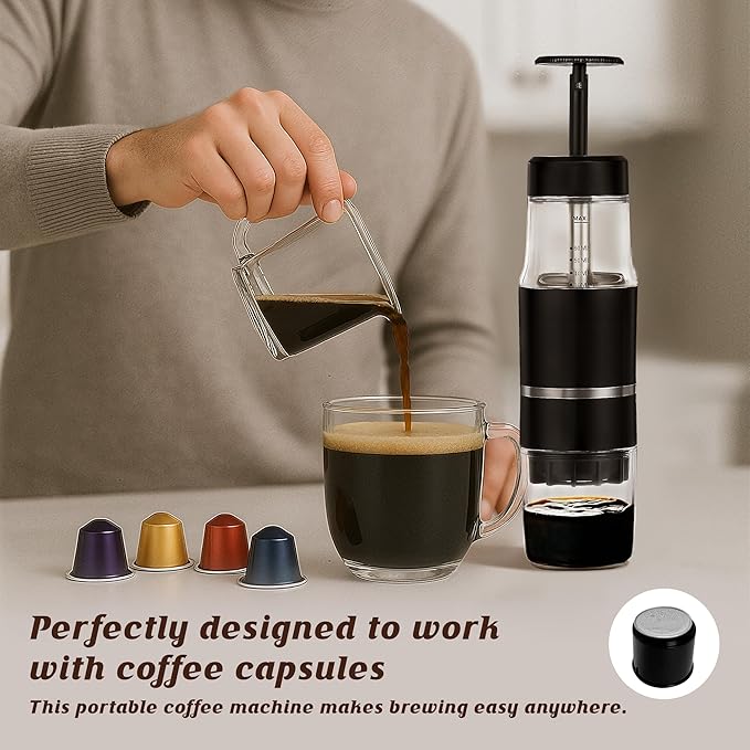 PIQUEBAR Portable Coffee Maker for Ground Coffee & Capsules, Small Espresso - Image 3