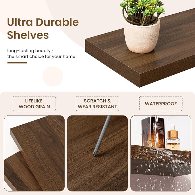 32in Floating Shelves for Wall, 2 Pack Long Wall Mounted Engineered Wood Shelves - Image 4
