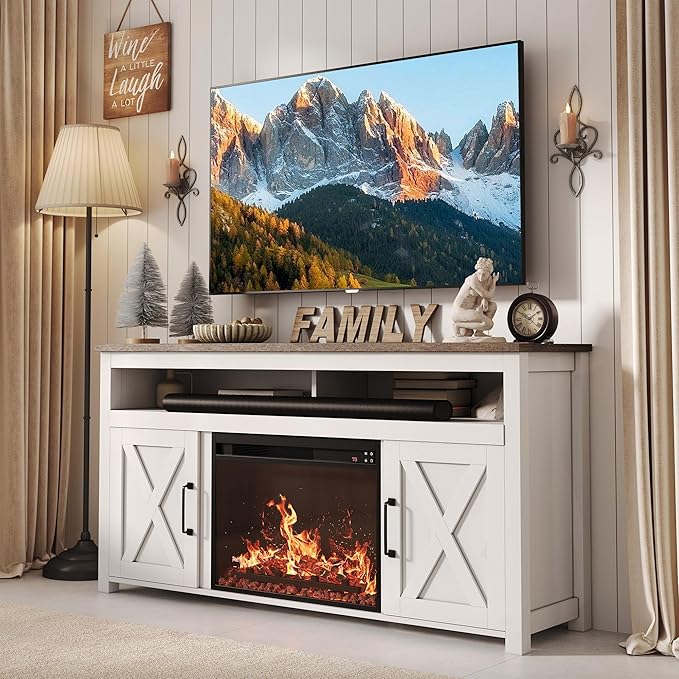 BELLEZE 58" Farmhouse Fireplace TV Stand - Image 7