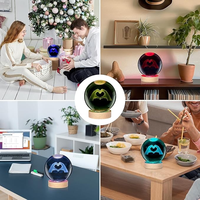 Kopesmsy 3D Crystal Ball Lamp, 3.15 inch 3D K9 Crystal Ball Night Light - Image 6