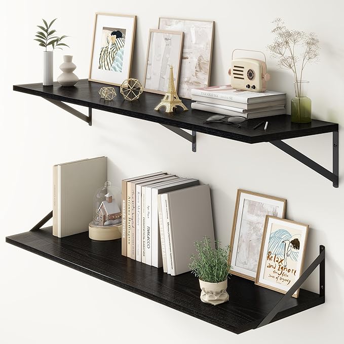 12 Inch Deep Floating Shelves, Deep Wall Shelves Bracket Set of 2, Large by FunMemories