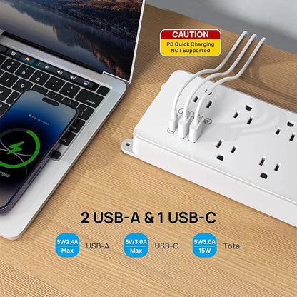 TROND Surge Protector Power Strip Flat Plug, 15ft Long Extension Cord, 7 - Image 3