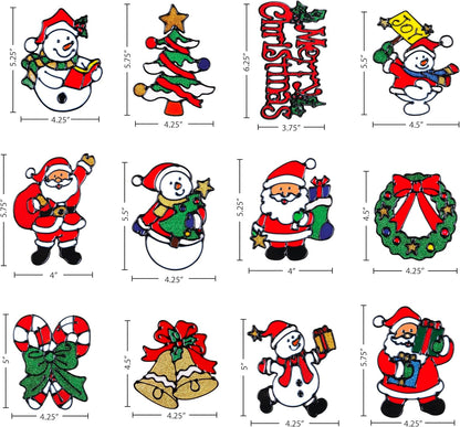 12 Pack Christmas Window Clings Stickers for Glass - Xmas Decor Vinyl Decal | Winter Holiday Decor Vinyl Decals for Kids - Reusable Santa Claus, Snowman, Mirror, Wall & Door Stickers for Indoor & Outdoor