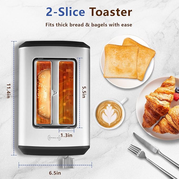 Touch Screen Toaster 2 Slice, Smart Digital Toasters, 6 Browning Levels & 6 - Image 5