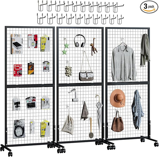 Maeklon 3 Pack Grid Wall Panel Rack, 3x6 Ft Metal Gridwall Display Stand by Unknown