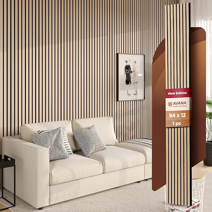 Avana Modern Acoustic Wood Wall Panels – 94.4 X 12.6 Inch White Oak Acoustic by AvanaHome