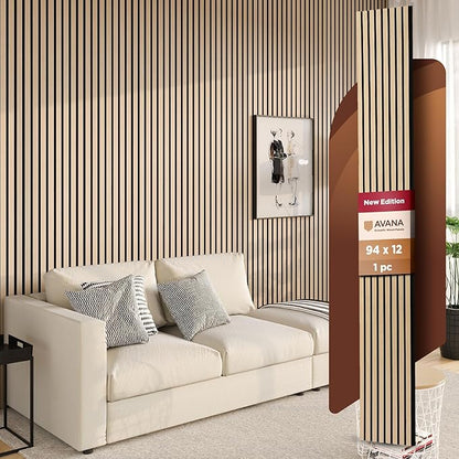 Avana Modern Acoustic Wood Wall Panels – 94.4 X 12.6 Inch White Oak Acoustic by AvanaHome