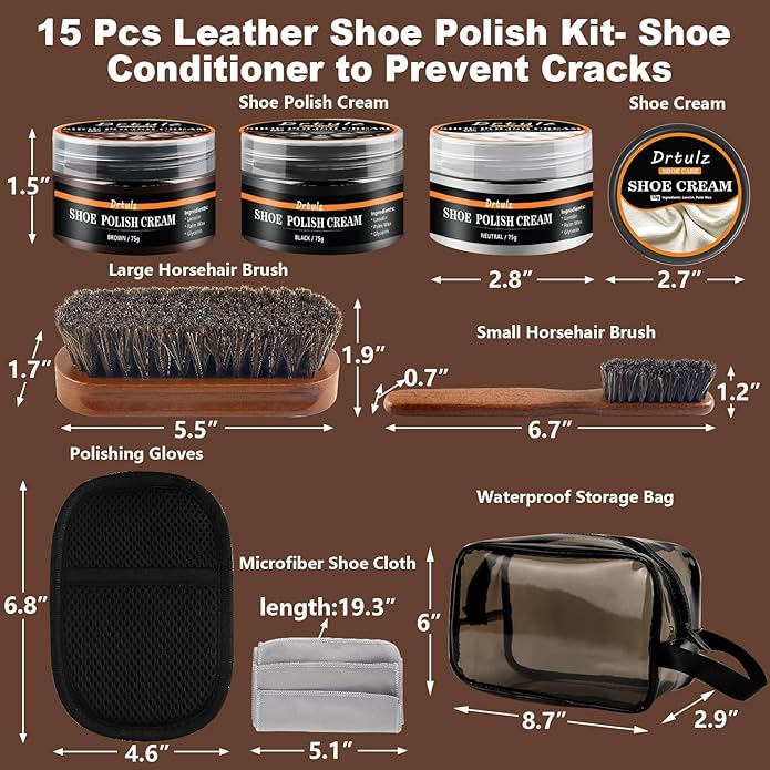 15Pcs Shoe Care Kit with Men & Women, Shoe Polish Brush Black Brown Neutral - Image 8