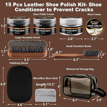 15Pcs Shoe Care Kit with Men & Women, Shoe Polish Brush Black Brown Neutral - Image 8