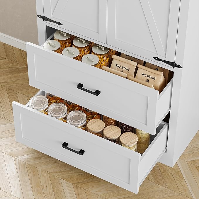 Pantry Organizers and Storage Cabinet, 71” Barn Door White Kitchen Cabinet - Image 6