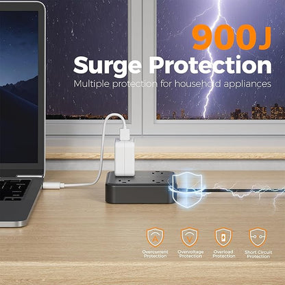 Surge Protector Flat Extension Cord 5FT, TESSAN Flat Plug Power Strip - Image 2