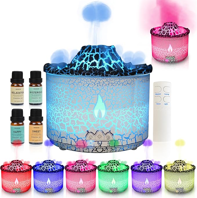 BOHOFAM Essential Oil Diffuser 360ML, Volcano and Flame Diffuser/Humidifier 2 by BOHOFAM