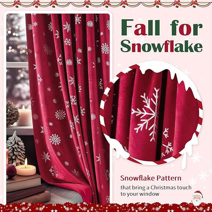 FMFUNCTEX Snowflake Red Christmas Velvet Blackout Curtains - Image 4