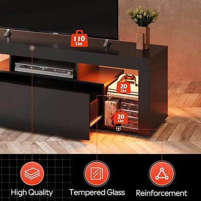 WLIVE TV Stand with LED Lights & 2 Large Storage Drawers, Modern Entertainment - Image 6