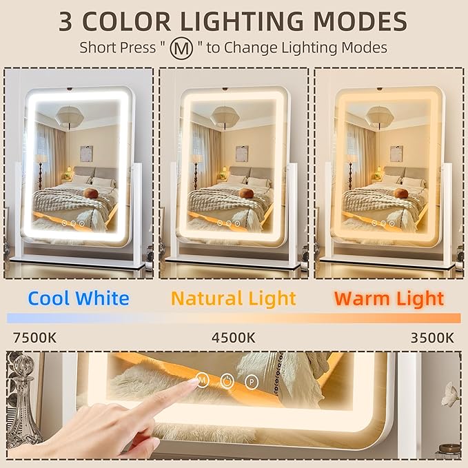 FENNIO Makeup Mirror with Lights 17"x13" ，Desk Mirror，Vanity Mirror with Lights - Image 2