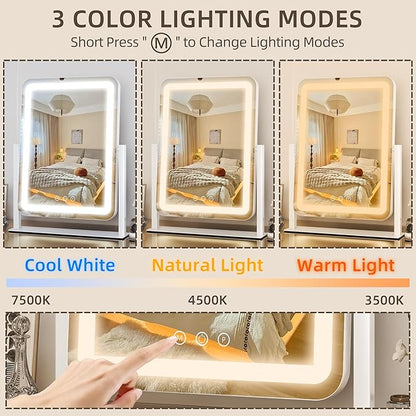 FENNIO Makeup Mirror with Lights 17"x13" ，Desk Mirror，Vanity Mirror with Lights - Image 2