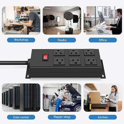JUNNUJ Heavy Duty 20 Amp Power Strip, Garage 6 Outlets Metal 12 Gauge Surge - Image 7