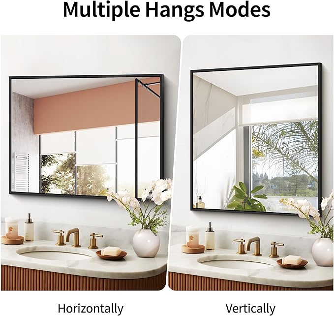 Black Bathroom Mirror for Wall, 30x36 Inch Rectangle - Image 3