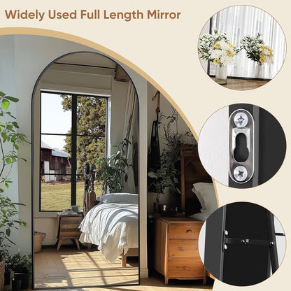 76"x34" Arched Full Length Mirror, Large Floor Mirror, Black | Oversized Aluminum Full Body Mirror, HD Shatterproof Tempered Glass, Lean/Stand/Wall for Living Room,Bedroom, Dressing Room