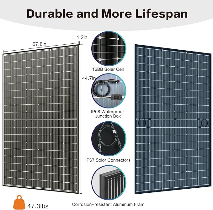 JJN Bifacial 400 Watt Solar Panel, N-Type 16BB 400W Solar Panels, 25% High - Image 4
