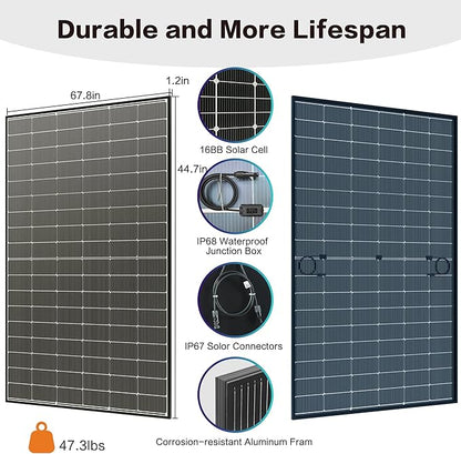 JJN Bifacial 2PCS 400 Watt Solar Panel, N-Type 16BB 400W Solar Panels, 25% High - Image 5