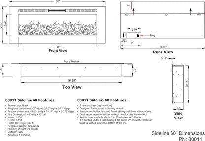 Touchstone Smart Electric Fireplace-The Sideline 60" Wide-in Wall Recessed - Image 8