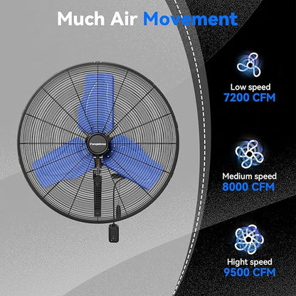 Pro 9500 CFM 24" Outdoor IP44 Waterproof Wall Mount Fan, 3-Speed Oscillating - Image 2